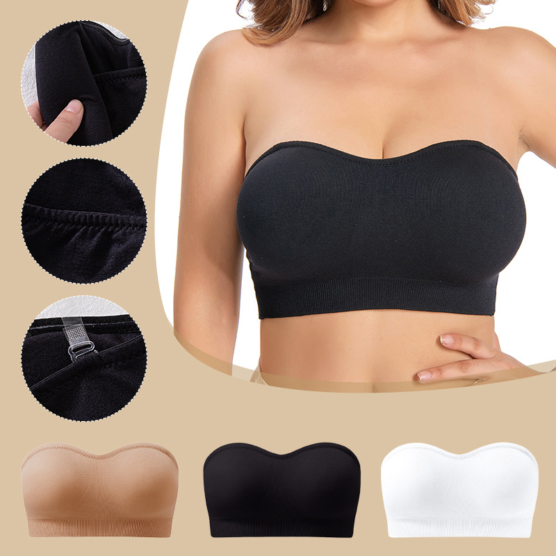 Foreign Trade Large Size Bra Women's Intimates Strapless Anti-Slip Silicone Gathered Shoulder Wrap Chest Without Rims Tube Top
