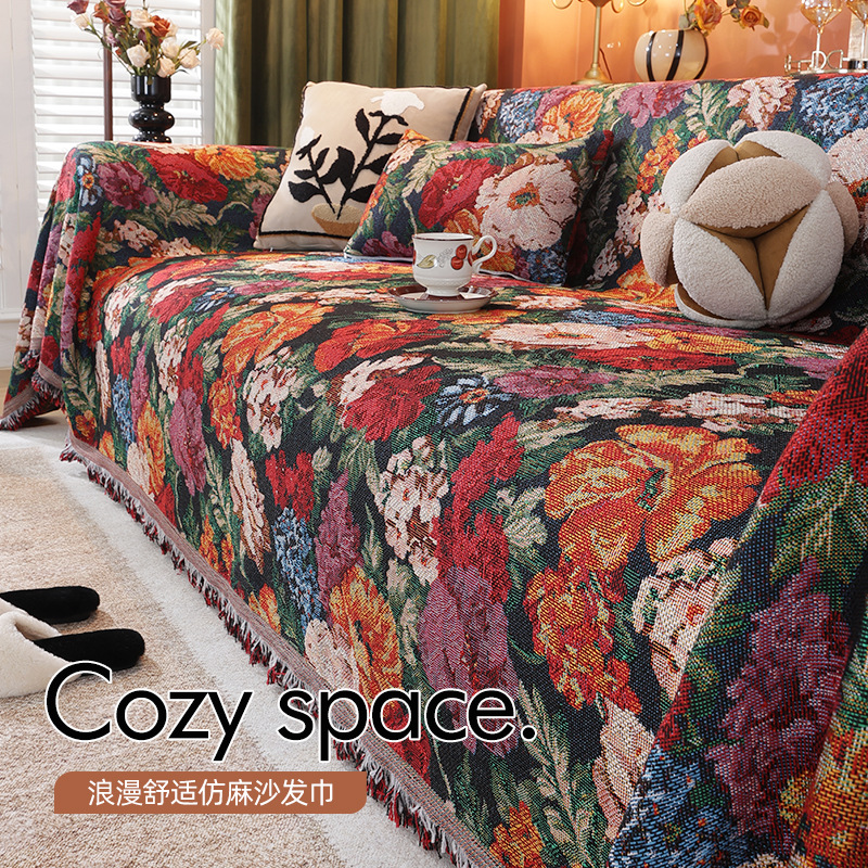 Oil painting style sofa towel four seasons universal a whole all-inclusive universal dust cover cover 2025 new sofa cloth blanket