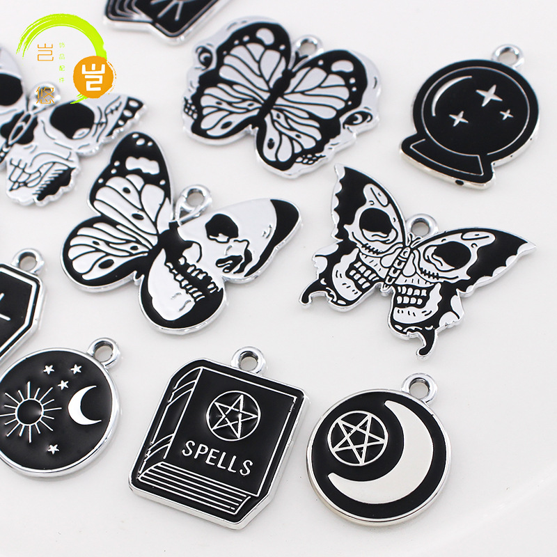 Picture of Halloween Skull Butterfly Card Moon Star DIY Handmade Jewelry Accessories Alloy Drop Oil Pendant Earrings Pendant