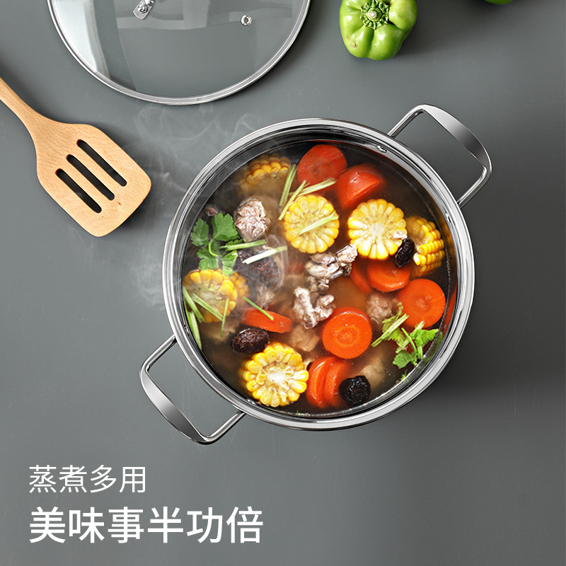 Picture of Stainless Steel Diamond Soup Pot with Steaming Sheet Household Multi-Functional Soup Pot with Steaming Grids Steamer Opening Gift Pot