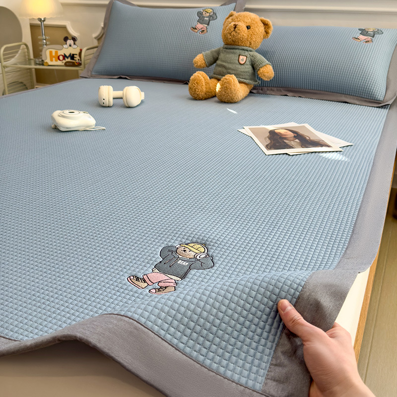 Picture of Category a Maternal and Infant Grade Waffle Ice Bean Mat Three-Piece Set Classy Ice Silk Mat Fitted Sheet Summer Air-Conditioned Soft Mat