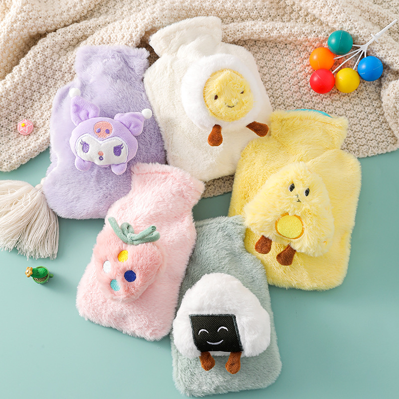 Picture of Rabbit Fur Hand Warmer Bag Filled with Water Hot Water Bottle Cartoon Plush Hand Warmer Hand Warmer Removable and Washable Hot Water Bag Thickeneded Explosion-Proof