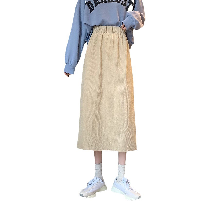2023 new split outer wear hip skirt women's autumn and winter sweater skirt corduroy temperament mid-length skirt