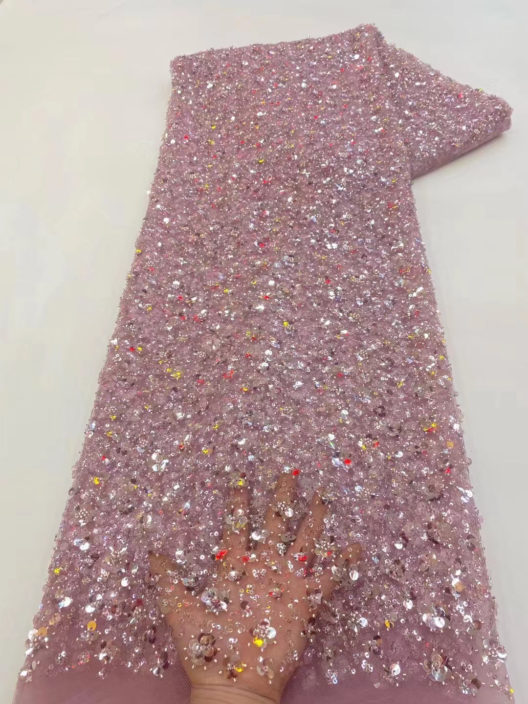 Tulle sequined plum blossom laminated lace fabric bead tube evening dress children's clothing performance clothing embroidered cloth JX3677