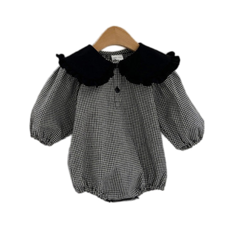 Picture of 2025 Spring and Autumn New Baby Girl Cute Wrap Fat Clothes Western Style Lapel Harper Girl Baby's jumpsuit Climbing Suit