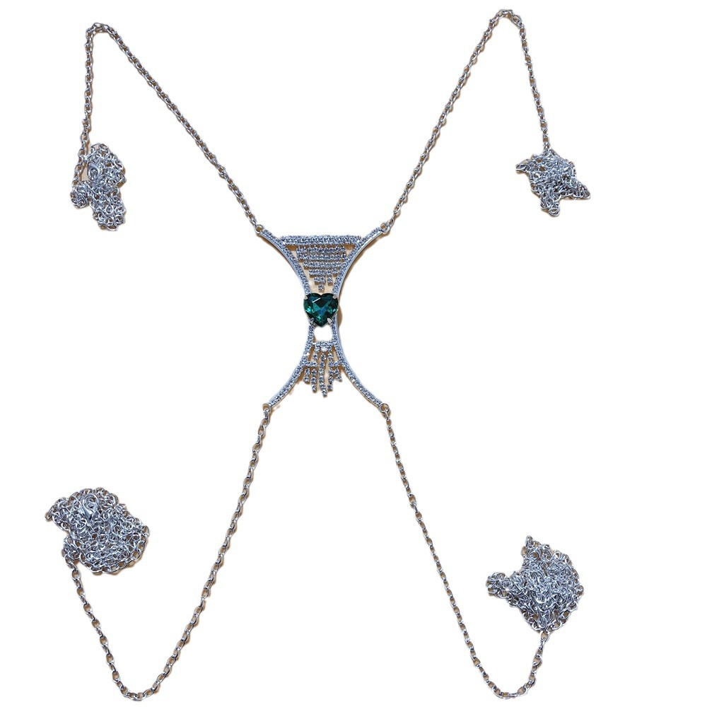 Picture of European and American fashion chest chain luxury Emerald Tassel chest support women sexy rhinestone body chain