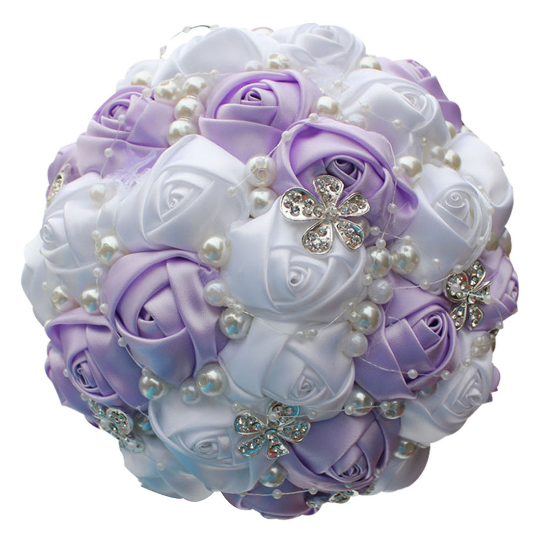 Picture of European and American Super Beautiful Ribbon Flower Wedding Supplies Bride's Hand-held Flower Five-flower Beaded Hand-held Flower Wedding Supplies Hand-held Flower