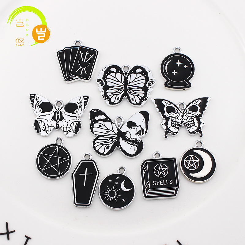 Halloween Skull Butterfly Card Moon Star DIY Handmade Jewelry Accessories Alloy Drop Oil Pendant Earrings Pendant