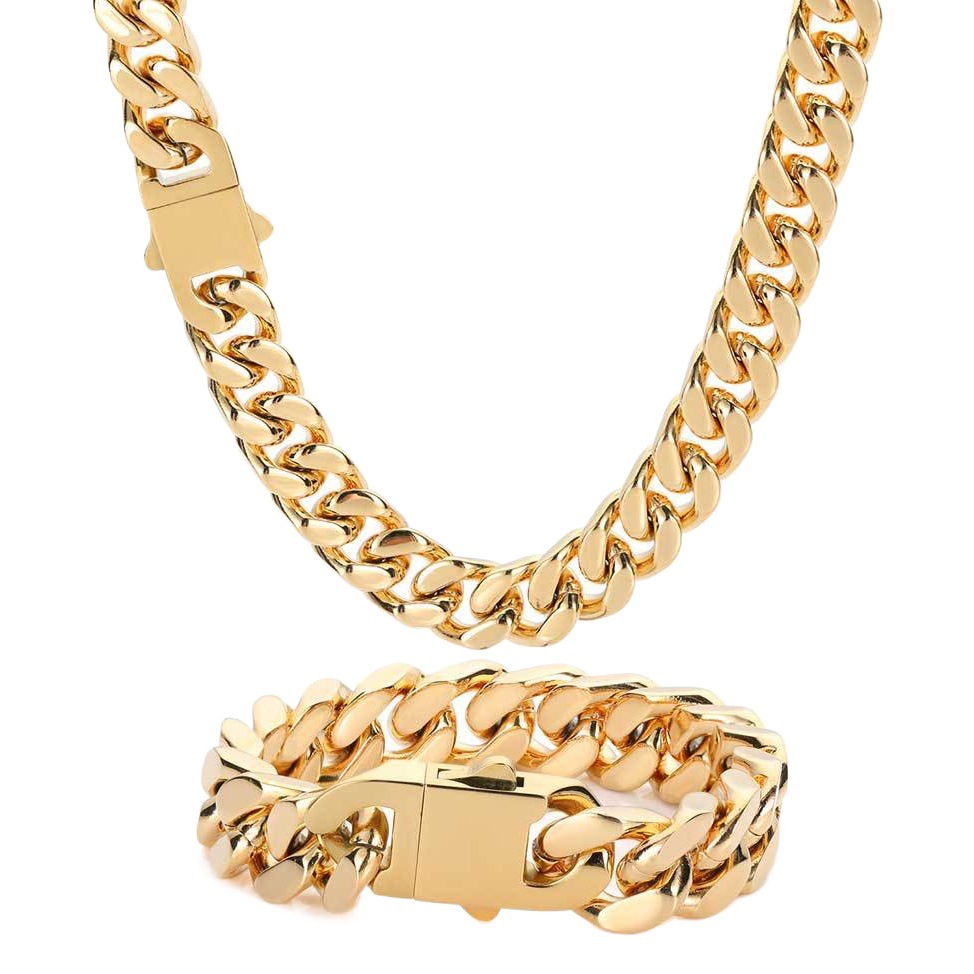 European and American stainless steel chain four-sided grinding encryption Cuban chain men's necklace cross-border jewelry hip-hop titanium steel bracelet
