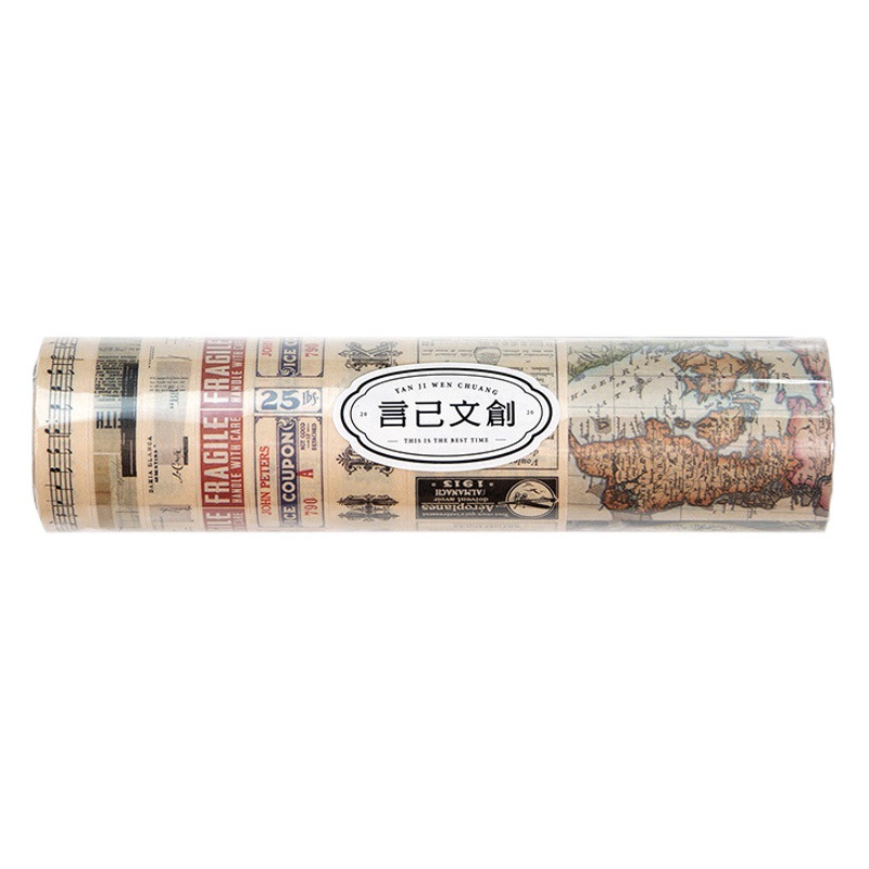 Yanji Washi Tape Set Hidden School Series Retro English Alphabet Map Handbook Material Stickers 8 Rolls