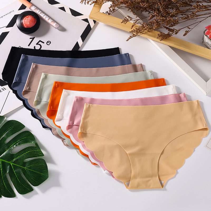 Women's Seamless Ice Silk Underwear Solid Color Breathable Large Size Mid-Waist Thin Nylon One-Piece Briefs Wholesale