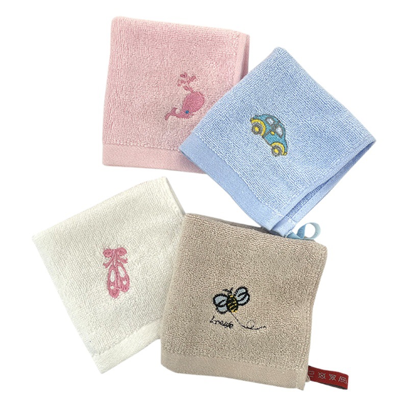 Wholesale cotton embroidered square towel 25*25 kindergarten early education class wipe hand wash face small square towel saliva Towel logo