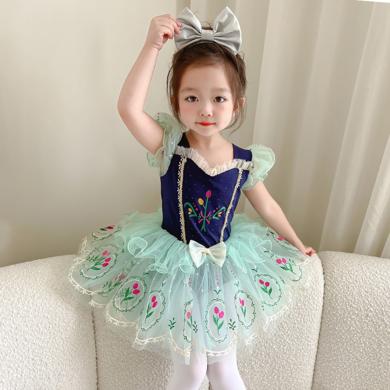 Picture of Girls' Ballet Dancing Suit with Hidden Buckle Opening Style Japanese and Korean Cross-border Printed Dress Mesh Performance Suit Princess Anna