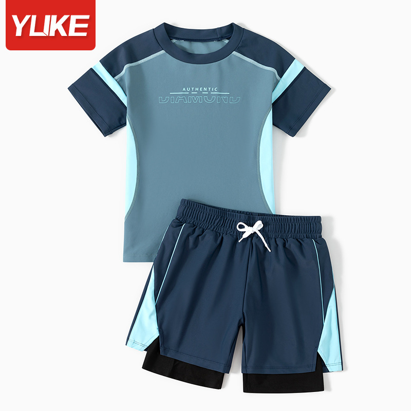 Picture of Children's Swimsuit Boys Split 2024 New Small, Medium and Large Children Student Double-Layer Swimming Trunks Swimsuit Sun Protection Swimsuit