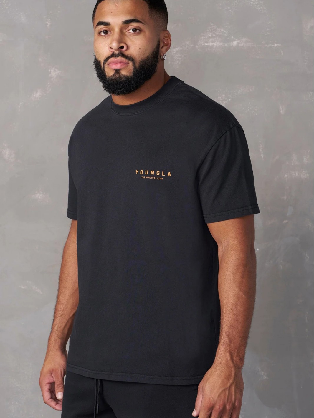 YOUNGLA American Men's Oversized T-shirt Fitness Sports Fitness Trendy Brand Cotton Round Neck Short Sleeve Training T-shirt