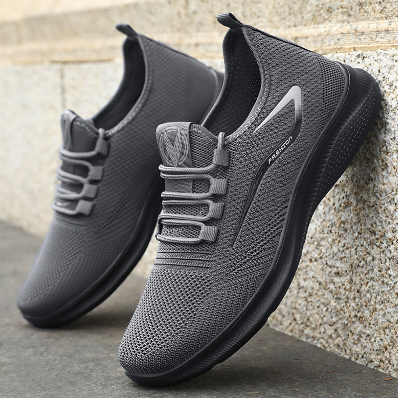 Men's casual shoes, cross-border large size temu flyknit shoes, breathable mesh shoes, versatile men's soft sole comfortable flats