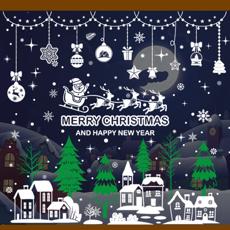 Christmas Decorations Glass Stickers Amazon Cross-Border Christmas Stickers Santa Claus Elk Snowman Static Stickers