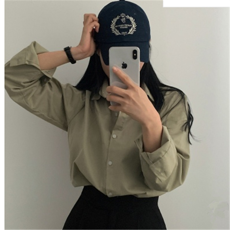 Picture of In stock Spring and Autumn new pure color Korean style long-sleeved shirt women's design sense niche versatile casual shirt jacket