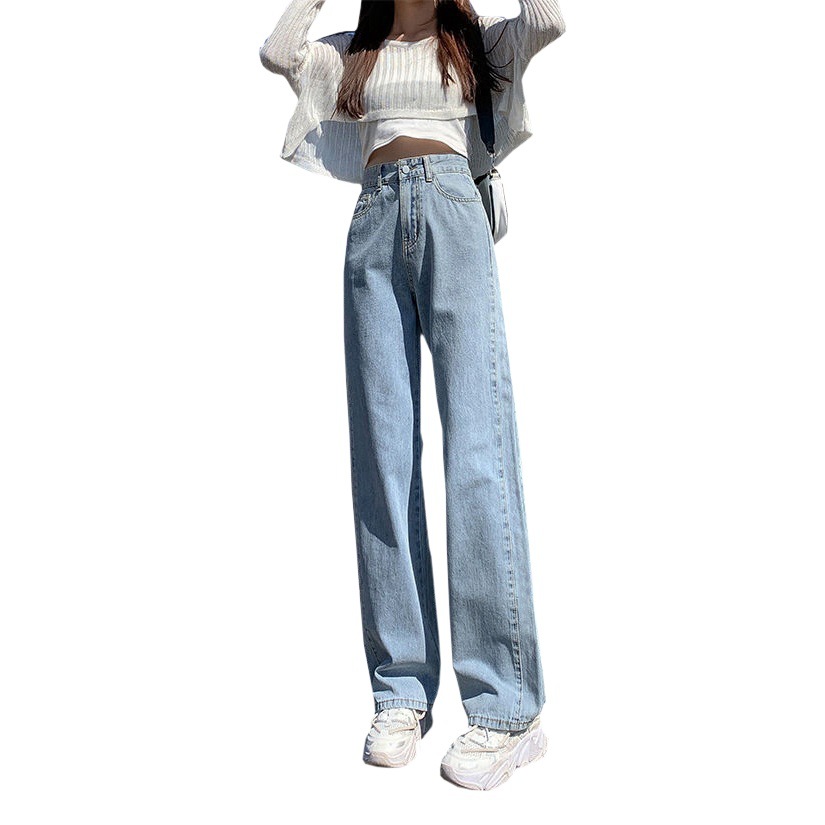 High Waist Jeans Women's 2021 New Korean Style Loose Slim-fit Spring and Autumn Straight Leg Wide-leg Pants Trendy Floor-length Pants