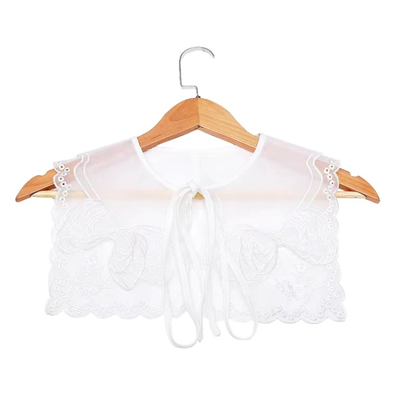 New double-layer organza embroidery exquisite collar bow three-dimensional flower navy collar hollow women's clothing