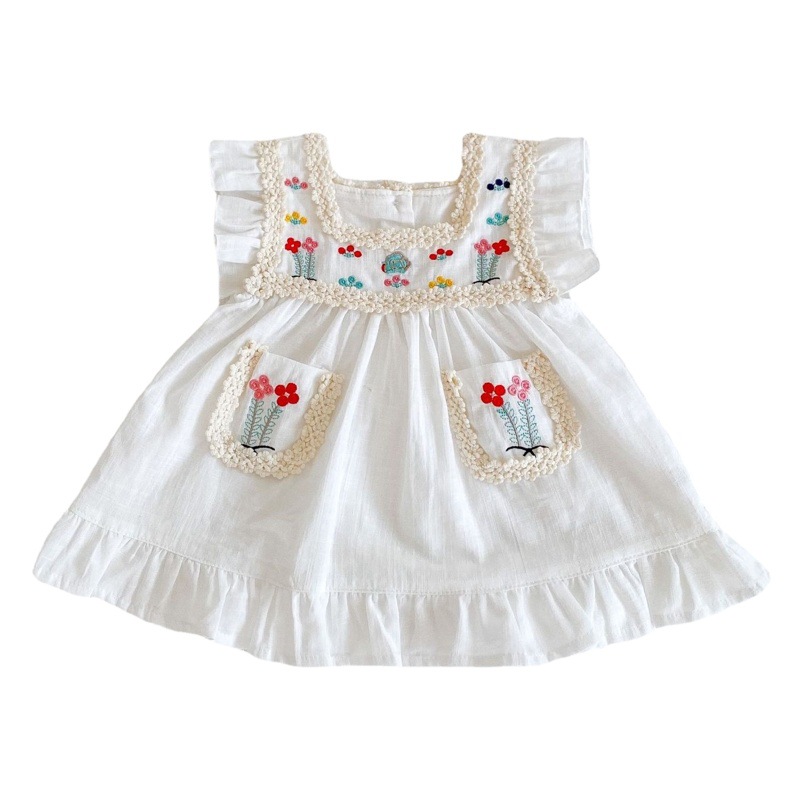 ins European and American summer girl baby 0-3 years old baby 100 days banquet embroidered lace cotton sleeveless skirt