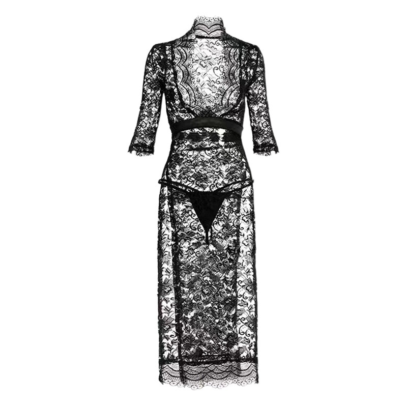 Mo He sexy lingerie sexy lace seductive dress hot side slit slim uniform pajamas for women Wholesale