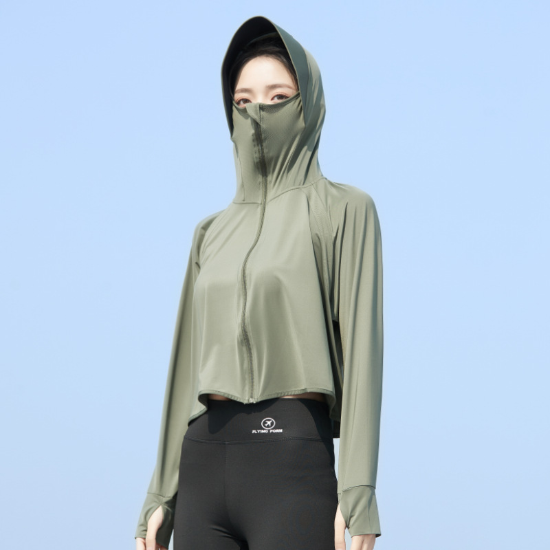 Picture of 2025 New Black Glue Brim Sun Protection Clothing Women's Ice Silk Hooded Breathable Jacket Anti-Uv Sun Protection Clothing Wholesale