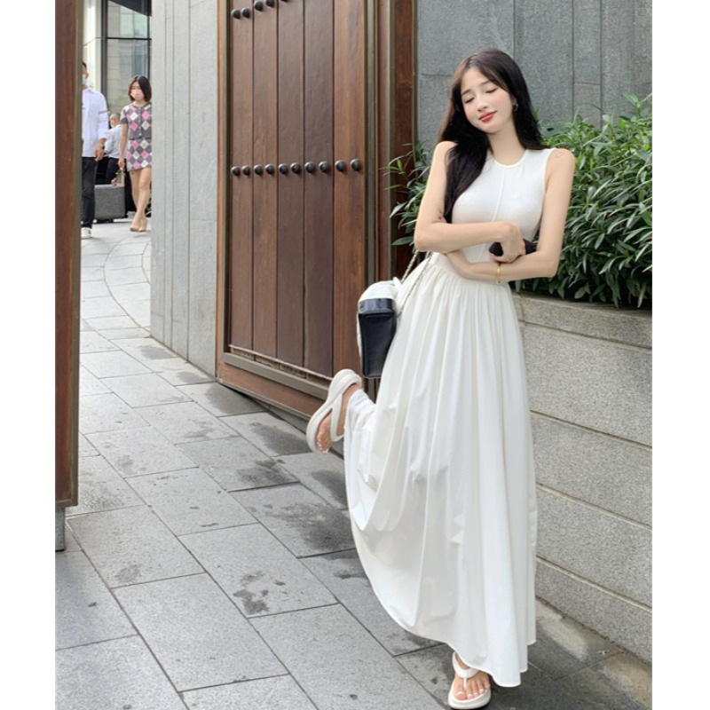 Summer Dress for Women 2025 New Style Tea Break French Design White Sleeveless Tank Dress Elegant Long Dress