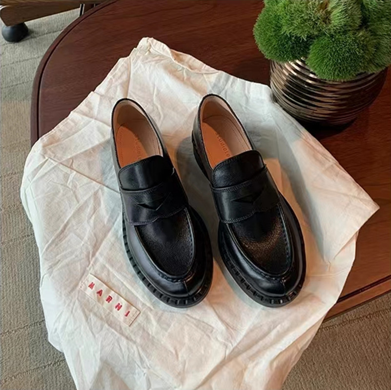 Grape Mom Same Style Retro British Style Single-layer Shoes Genuine Leather Single-layer Shoes Thick Heeled Loafers Women's Autumn and Winter New Style