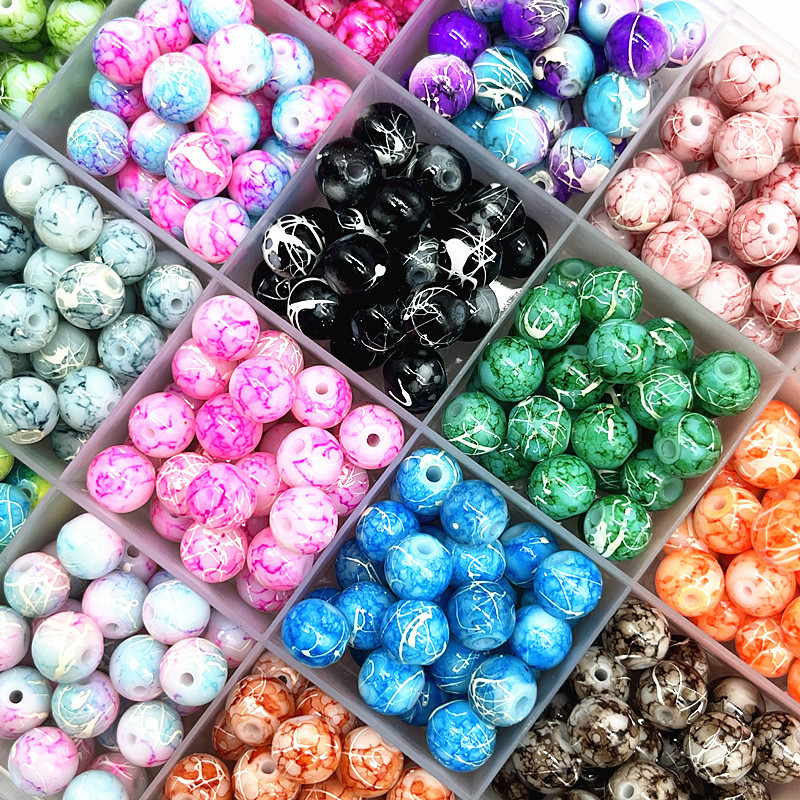 In stock two-color round beads glass beads loose beads handmade diy bracelet accessories wholesale necklace jewelry beaded material