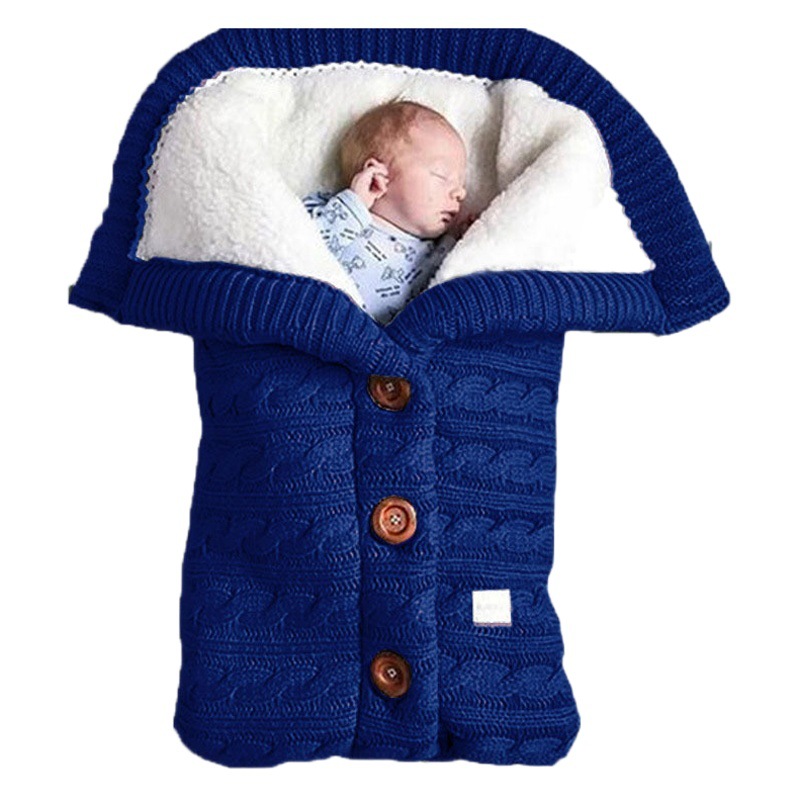 Spring Autumn Winter Knitted Sleeping Bag Baby Carriage Sleeping Bag Swaddling Cart Sleeping Bag Button Twist Sleeping Bag fleece-lined Thickened Bag
