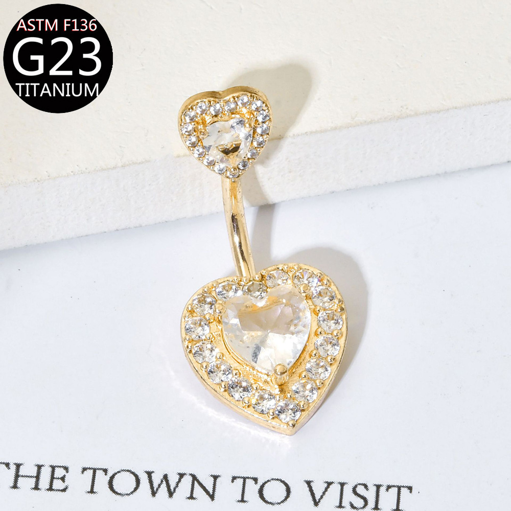 Picture of F136 Titanium Alloy Navel Ring Heart-Shaped Zircon Navel Ring G23 Piercing Jewelry Heart Navel Ring