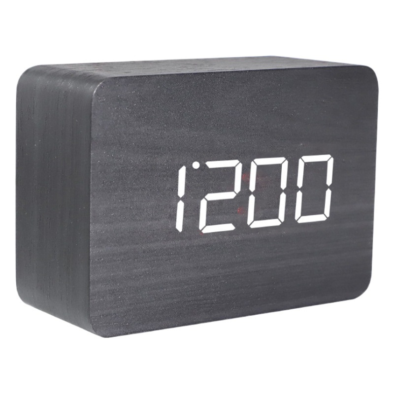New rectangular creative led wooden clock humidity temperature voice electronic clock simple wooden alarm clock table clock