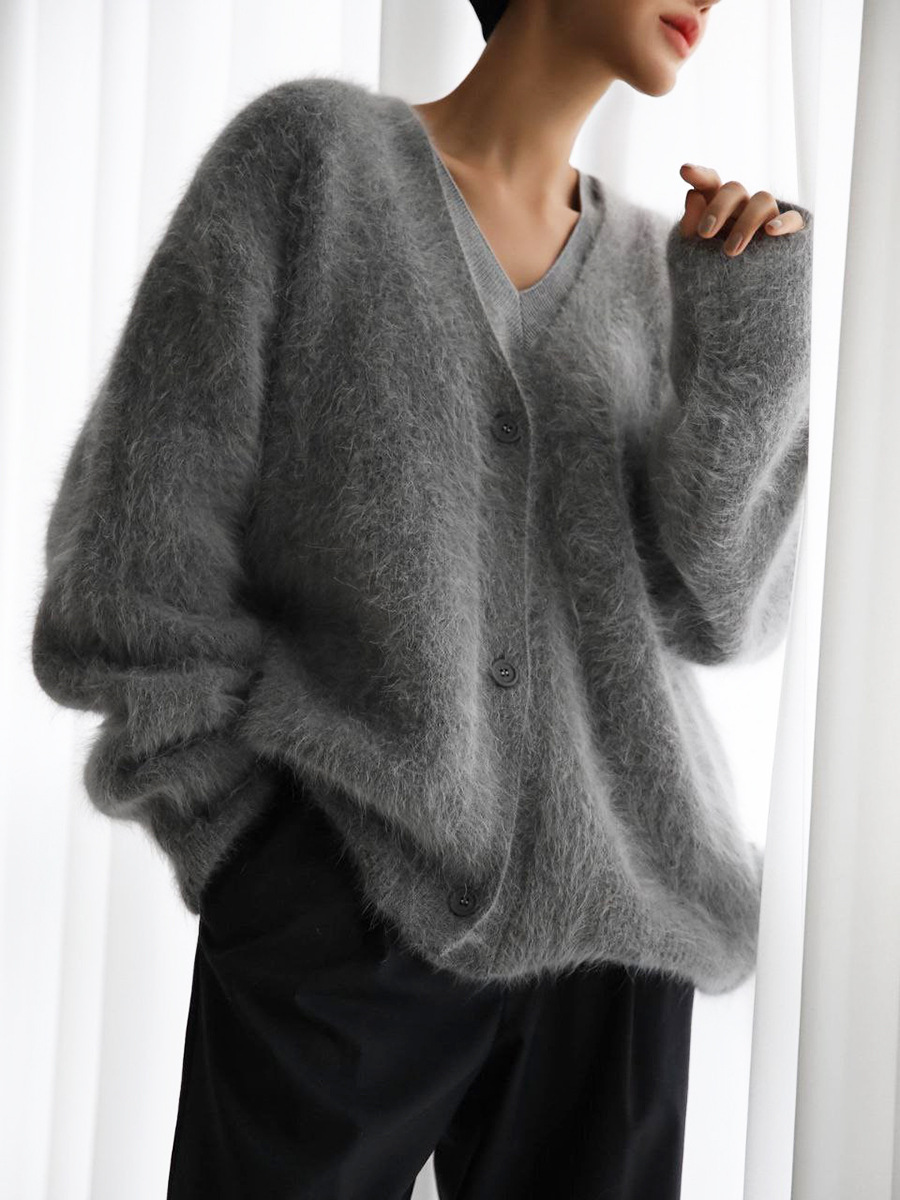Picture of 2023 Autumn and Winter New European and American Cross-border Knitted Cardigan Long-sleeved Jacket Women's Imitation Mink Hair Lazy Style Women's Sweater Thick