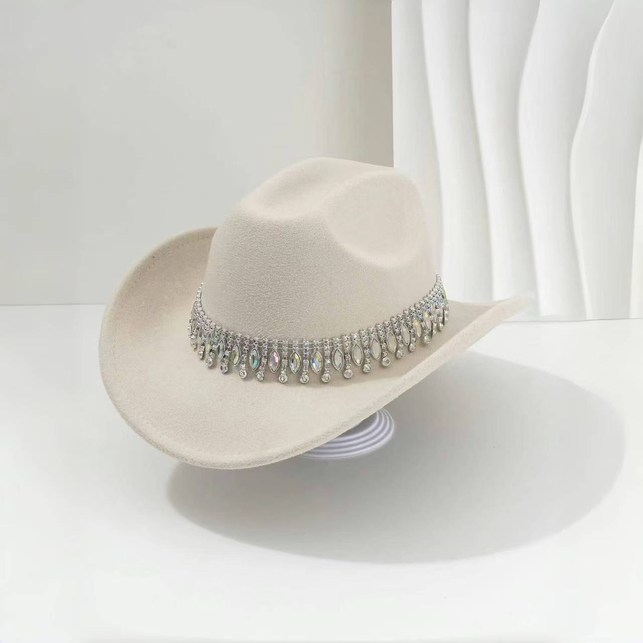 Picture of Rhinestone Accessories Top Hat Men's High-End Felt Western Cowboy Hat Large Brim Hat Women's Summer Jazz Hat