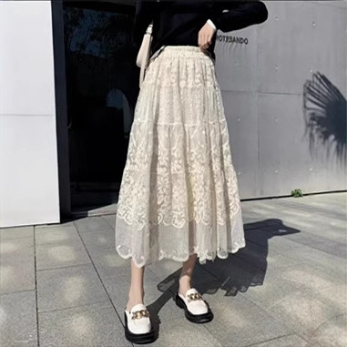 Cross-border E-commerce Lace Embroidered Skirt Four Seasons Korean Style Embroidered Tutu Skirt Gentle Lace Mesh Umbrella Skirt