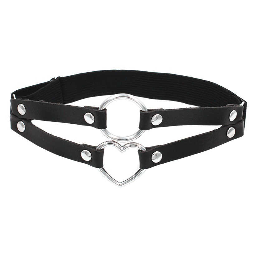 Cross-Border Personality Temperament Sexy Punk Style Double Line Ring Leather Thigh Ring Peach Heart-Shaped Elastic Garter Belt