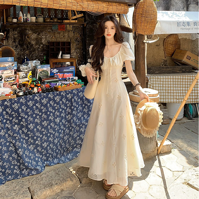 French Apricot Floral Dress Women's Summer 2025 New Popular Style Small Unique Beautiful Elegant Long Skirt