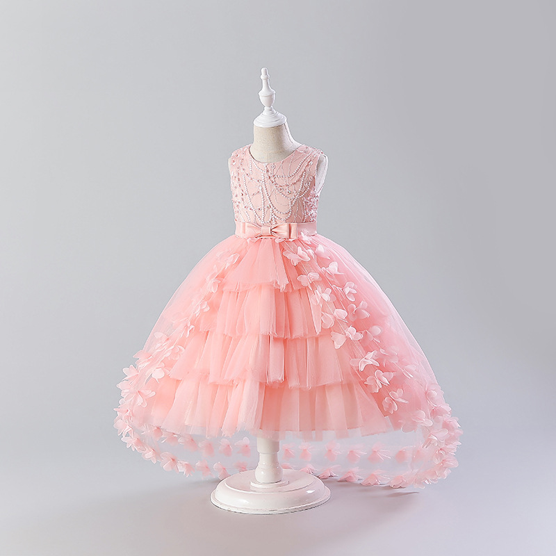 Picture of Ready Stock Kidsren's Evening Dress Girl's Fashionable Fluffy Gauze Princess Dress Flower Girl Wedding Little Girl Tail Dress European and American