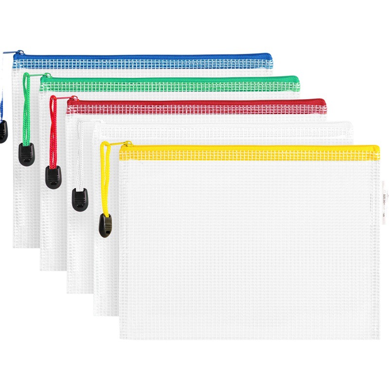 Deli 63469/63480 File Bag Transparent Mesh Zipper Bag Information Bag Waterproof Storage Bag Student a4a5