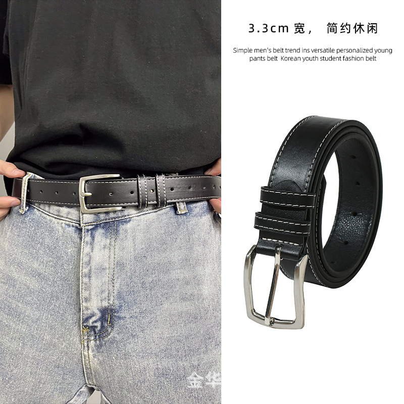 Picture of Pin Buckle Belt Men's Young People Hong Kong-style Trendy Ins Simple Jeans Belt Unisex All-match Trouser Belt