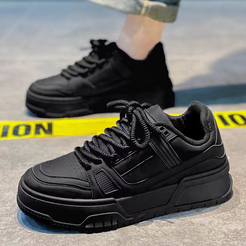 Picture of Black Samurai Men's Shoes Spring Trendy All-match Sports Casual Pure Black Low-top Board Shoes Thick Sole Increased Bread Trendy Shoes