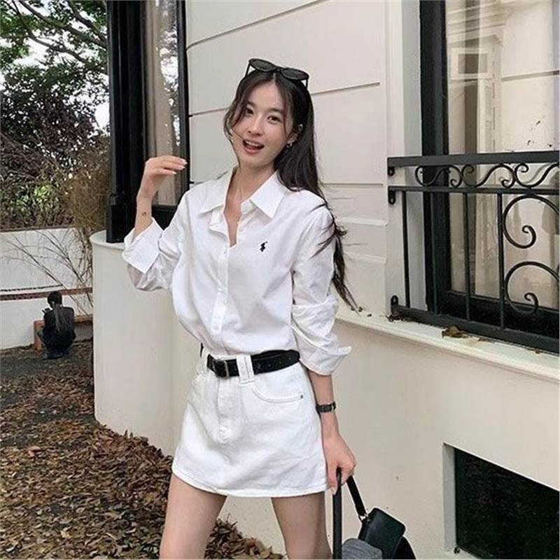 New 2024 Shirt Pony Casual Embroidery Design New Loose Shirt Long Sleeve White Elegant Top Jacket