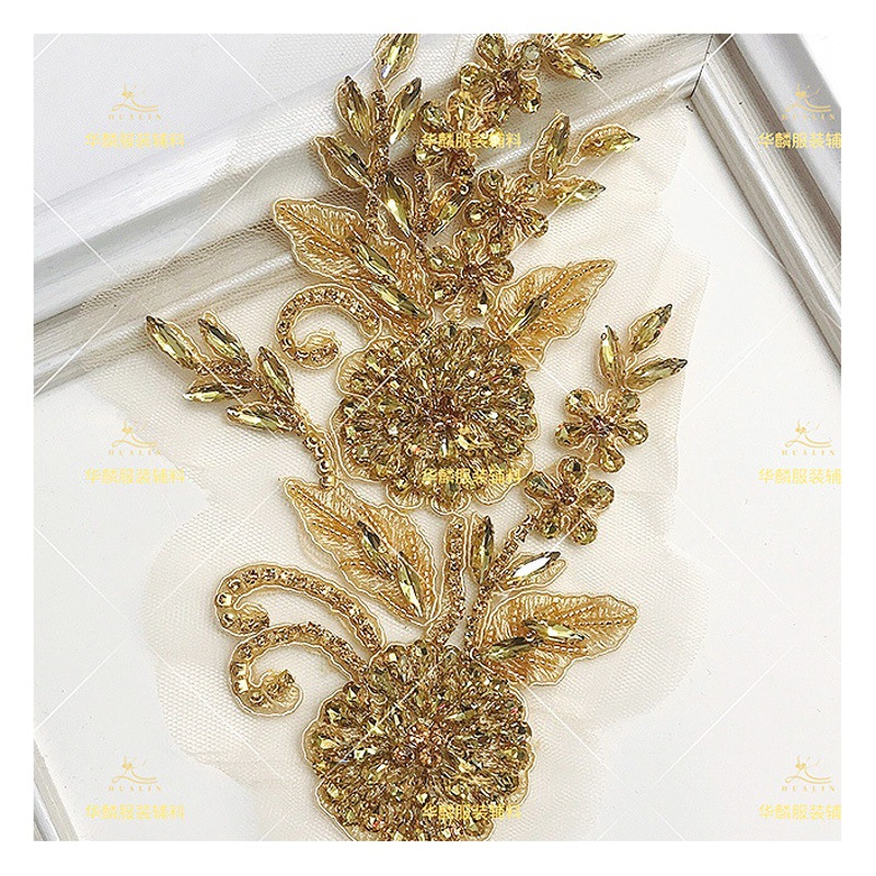 Factory in stock Heavy Handmade Diamond Multicolor Bead Pair Flower Handmade DIY Bridal Ceremony Clothing Bead Accessories Decals