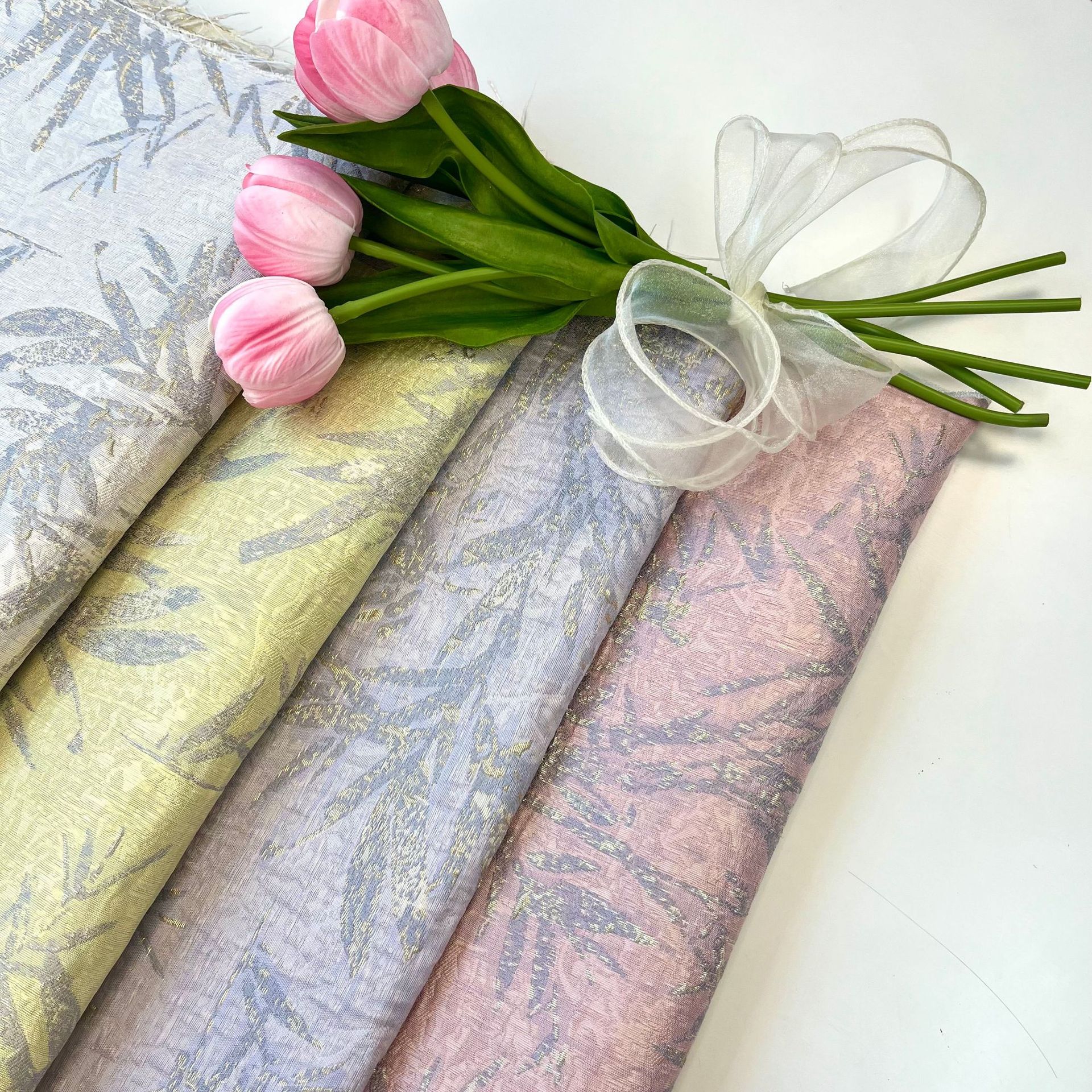 Chinese Style New Chinese Style Gold Silk Bamboo Leaf Jacquard Fabric Women's Cheongsam Vest Dress Fabric