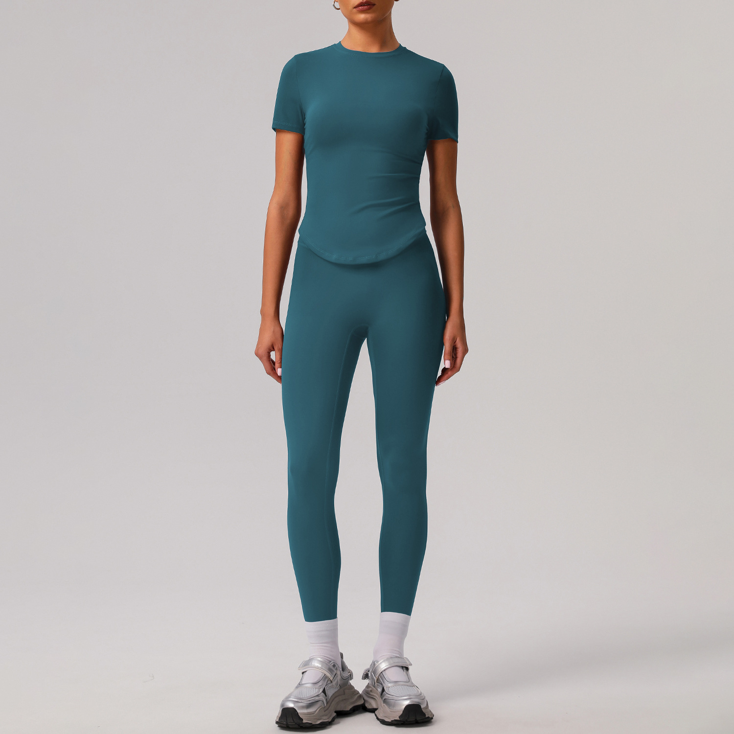 Picture of European and American Solid Color Tight Naked Yoga suit High Elastic Breathable Fitness Clothes Outdoor Body Shaping Running Sports suit Women