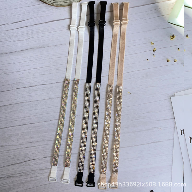 Thin Strap Non-slip Rhinestone Shoulder Strap Flash Drill Bra with Diamond High Elastic Lengthy Strapless Bra Double Shoulder Bra Strap