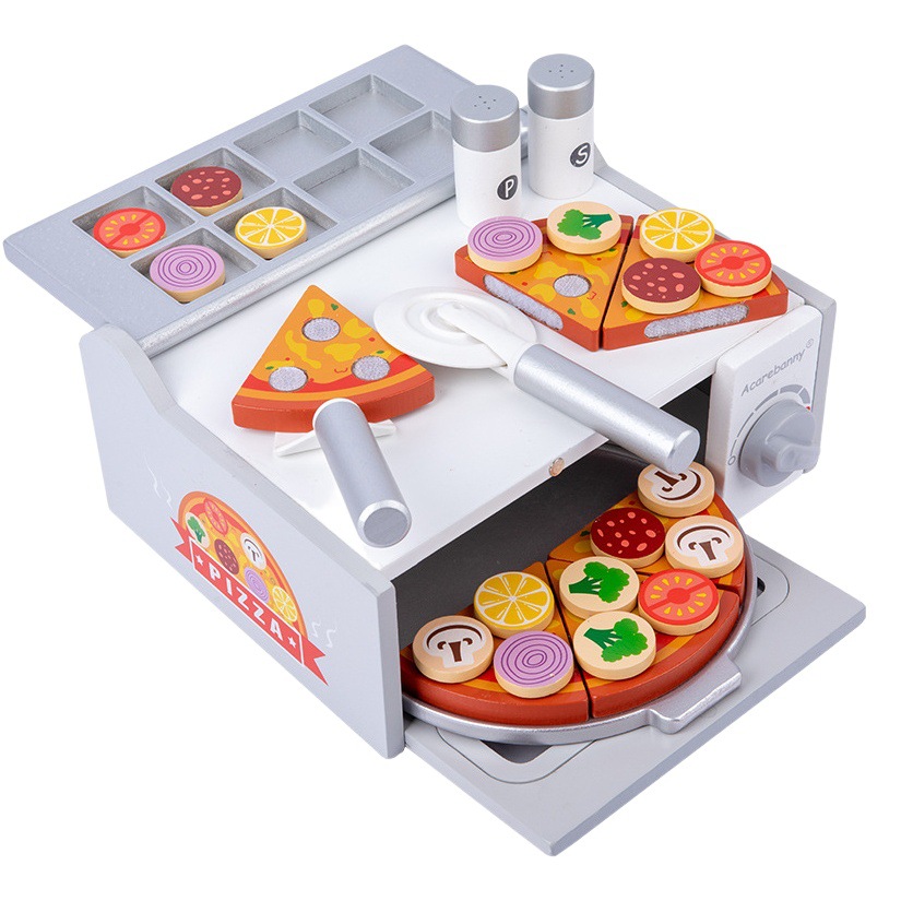 Wooden Simulation Playhouse Pizza Oven Package Children's Educational Hands-on Chicele Pizza Refreshment Toy