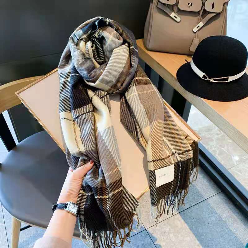 Winter cashmere-like retro British tassel plaid scarf women's autumn and winter thickened warm scarf fashion shawl dual-use