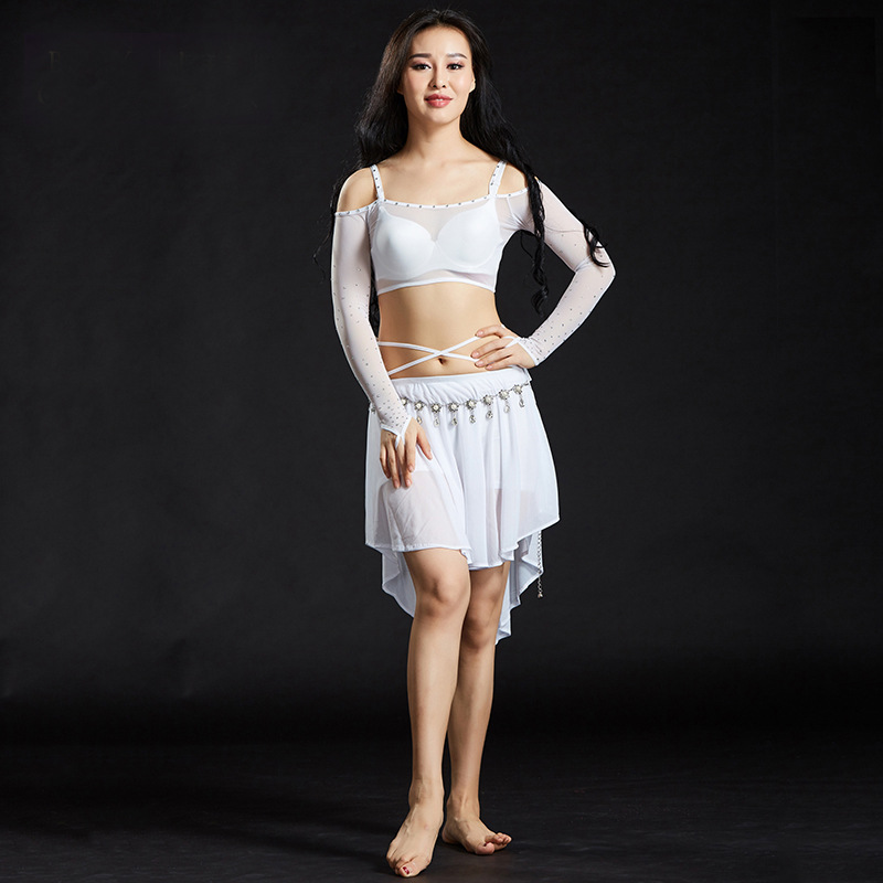 Flat shoulder hot drilling jacket belly dance clothing hot drilling strap slim sexy stage focus wholesale source manufacturers